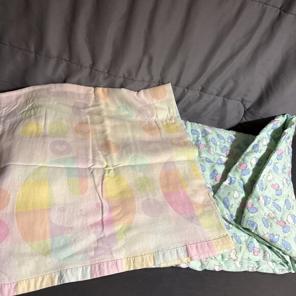Set of 2 Baby Receiving Blankets Bunnies 35x35” Whales Dolphins Kupu 28x30” - Picture 1 of 13
